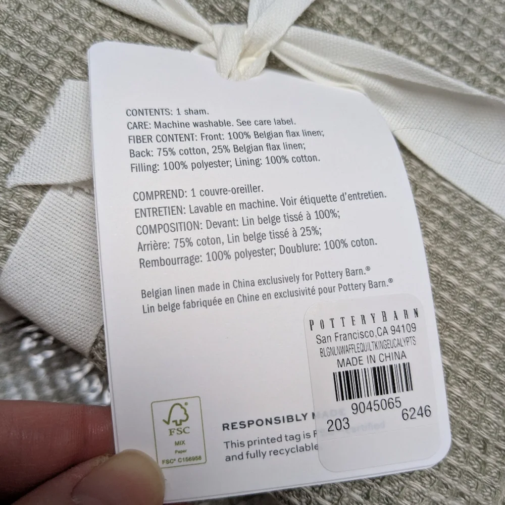 NWT Pottery Barn Set Belgian Flax Linen Waffle Weave Sage Green King Shams